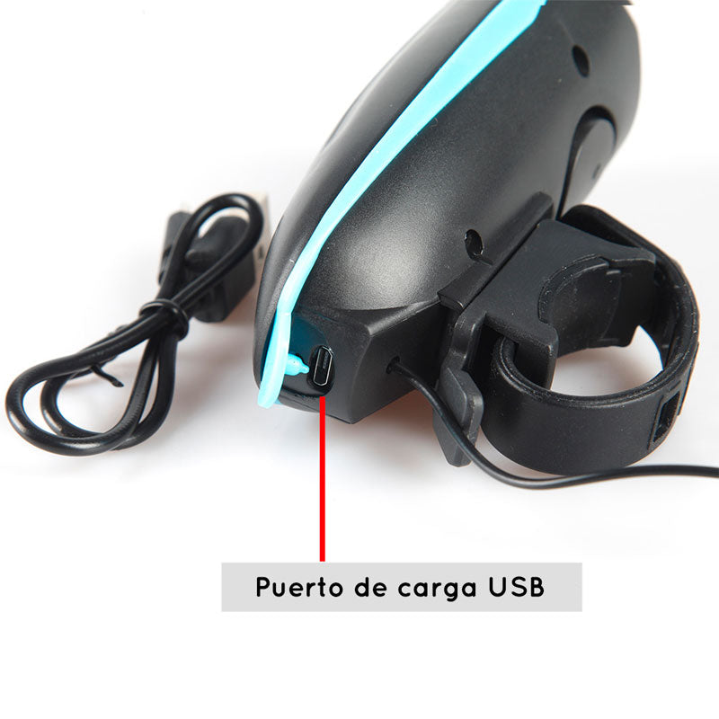 Luz delantera para bicicleta recargable usb con bocina