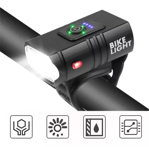 Luz Led Delantera Para Bicicleta Recargable Usb 1000 Lúmenes Color Negro